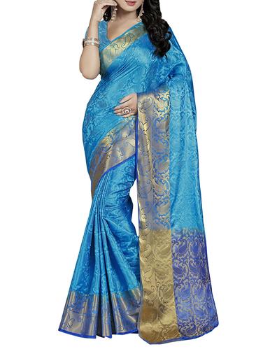 sky blue cotton silk woven saree with blouse - 14910543 - Very Small Image - 1