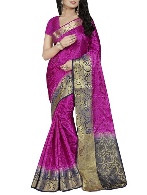 magenta cotton silk woven saree with blouse - 14910545 - Very Small Image - 1