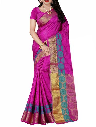 pink cotton silk woven saree with blouse - 14910547 - Very Small Image - 1