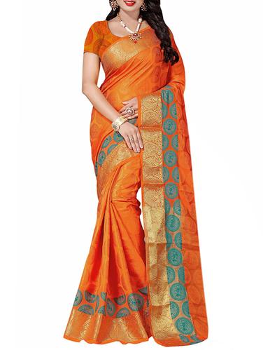 orange cotton silk woven saree with blouse - 14910548 - Very Small Image - 1