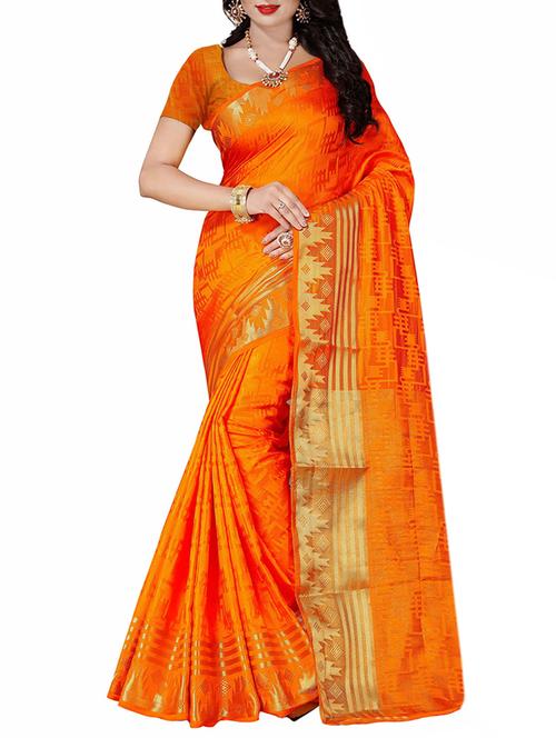 orange cotton silk woven saree with blouse - 14910552 - Very Small Image - 1