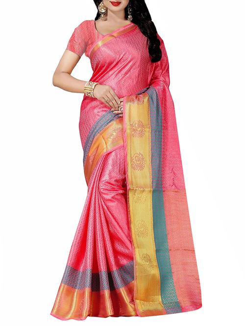 pink cotton silk woven saree with blouse - 14910556 - Very Small Image - 1