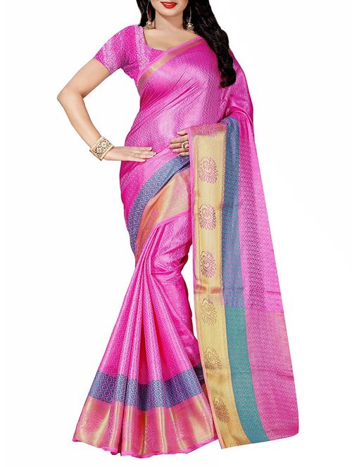 pink cotton silk woven saree with blouse - 14910558 - Very Small Image - 1