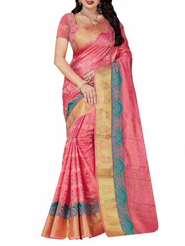 pink cotton silk woven saree with blouse - 14910561 - Very Small Image - 1