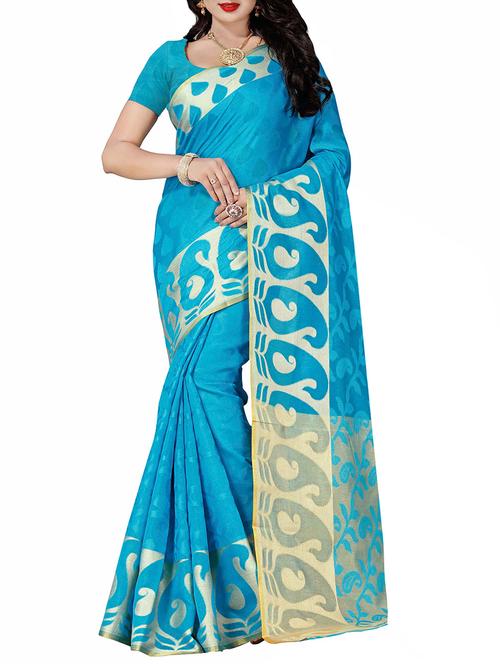 sky blue cotton silk woven saree with blouse - 14910564 - Very Small Image - 1