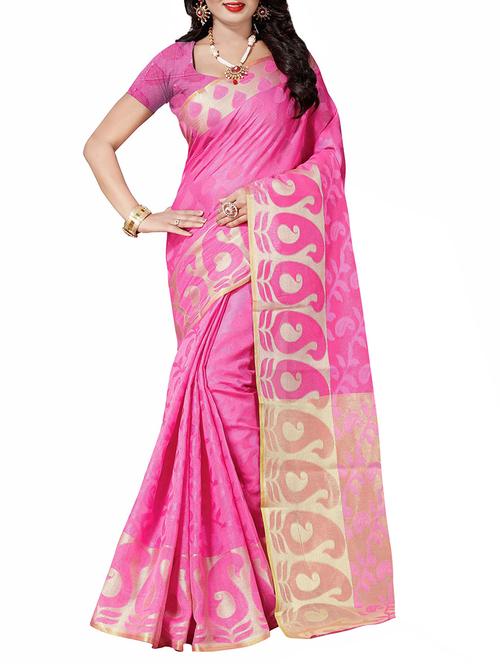 pink cotton silk woven saree with blouse - 14910567 - Very Small Image - 1