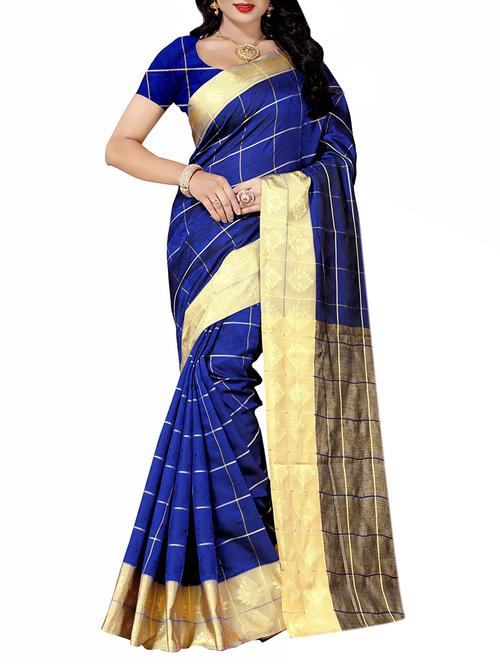 blue cotton silk woven saree with blouse - 14910570 - Very Small Image - 1