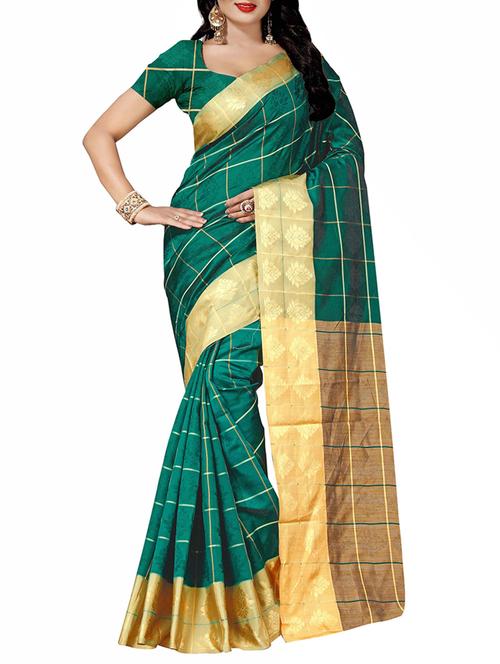 green cotton silk woven saree with blouse - 14910574 - Very Small Image - 1