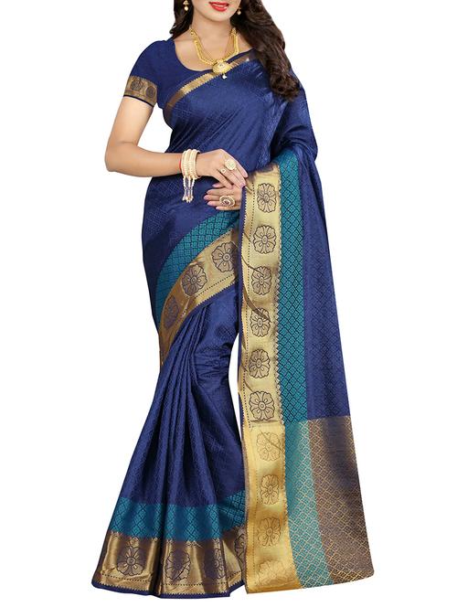 blue cotton silk woven saree with blouse - 14910576 - Very Small Image - 1