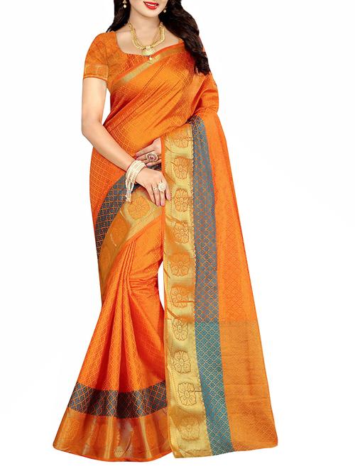orange cotton silk woven saree with blouse - 14910577 - Very Small Image - 1