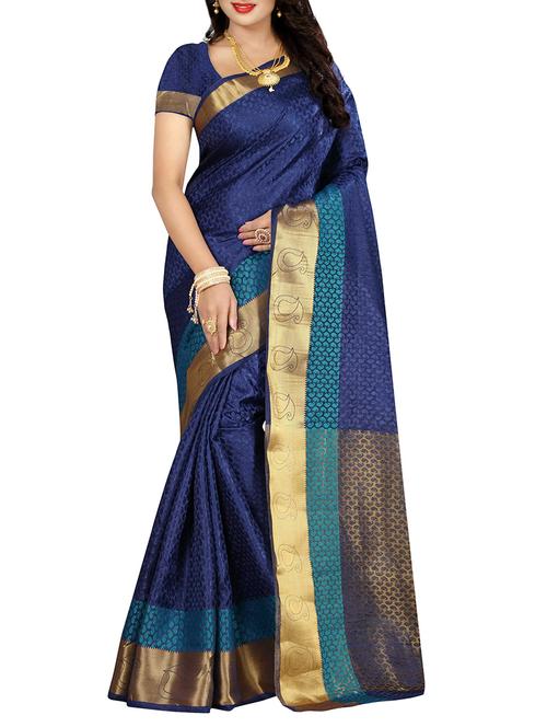 blue cotton silk woven saree with blouse - 14910581 - Very Small Image - 1