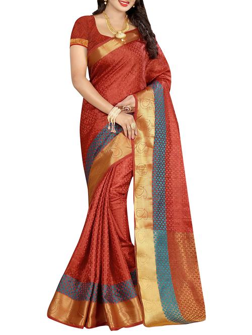 brown cotton silk woven saree with blouse - 14910582 - Very Small Image - 1