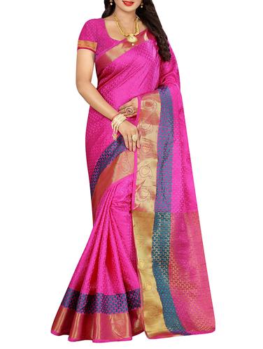pink cotton silk woven saree with blouse - 14910584 - Very Small Image - 1