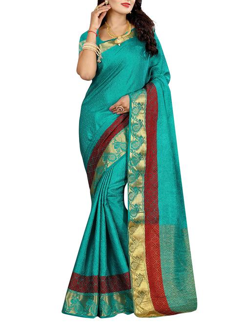 turquoise cotton silk woven saree with blouse - 14910586 - Very Small Image - 1