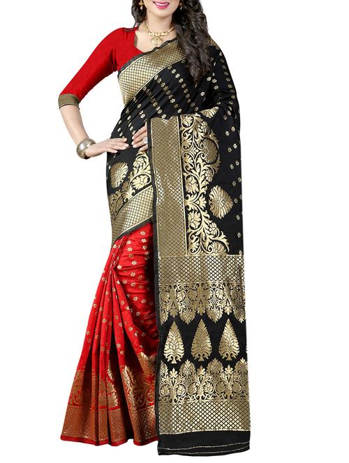 black cotton silk banarasi saree with blouse - 14910591 - Very Small Image - 1