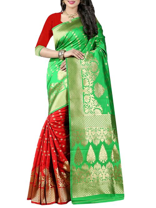 green cotton silk banarasi saree with blouse - 14910593 - Very Small Image - 1
