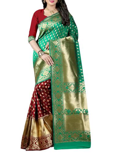 green cotton silk banarasi saree with blouse - 14910603 - Very Small Image - 1