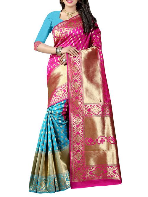 pink cotton silk banarasi saree with blouse - 14910604 - Very Small Image - 1