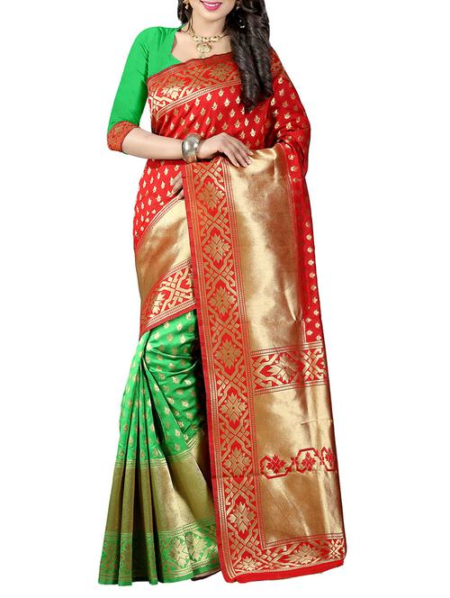 red cotton silk banarasi saree with blouse - 14910606 - Very Small Image - 1