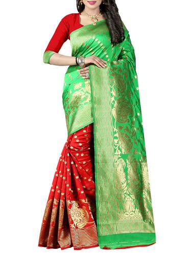 green cotton silk banarasi saree with blouse - 14910609 - Very Small Image - 1