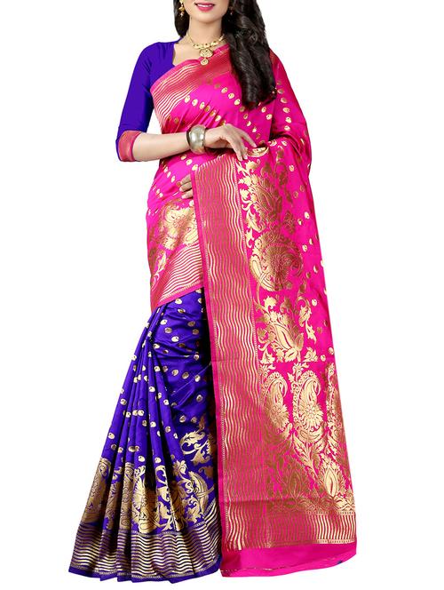 pink cotton silk banarasi saree with blouse - 14910610 - Very Small Image - 1