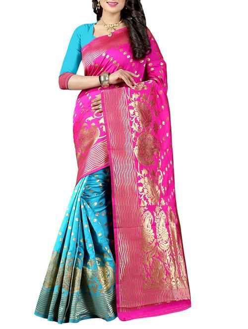 pink cotton silk banarasi saree with blouse - 14910611 - Very Small Image - 1