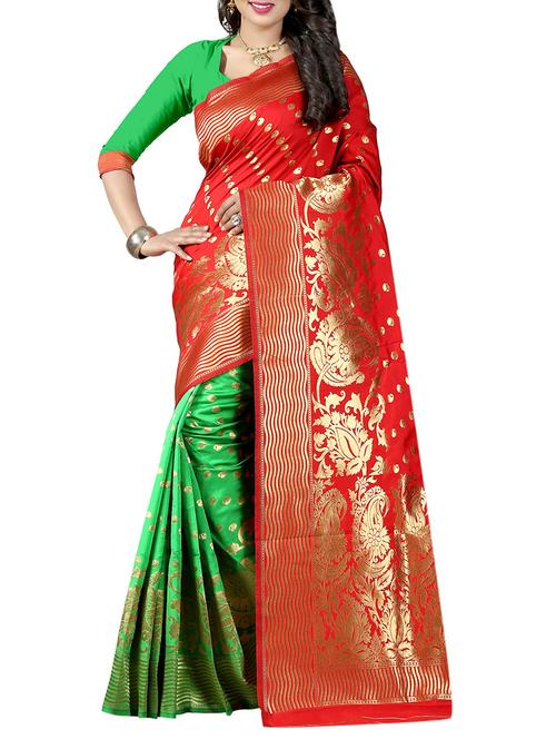 red cotton silk banarasi saree with blouse - 14910614 - Very Small Image - 1