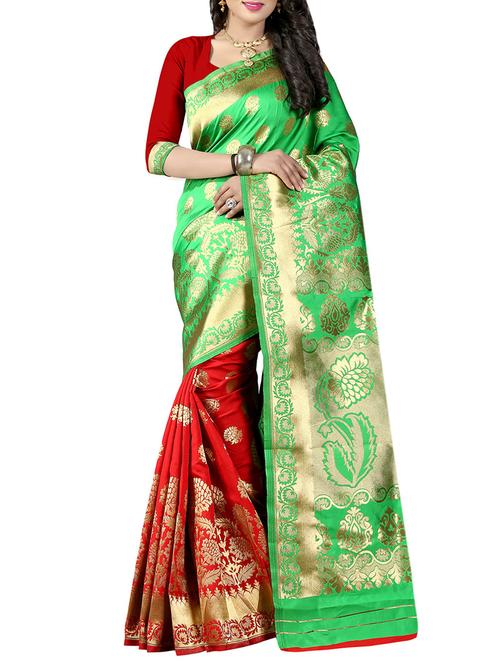 green cotton silk banarasi saree with blouse - 14910617 - Very Small Image - 1