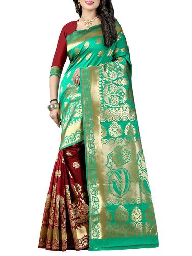 green cotton silk banarasi saree with blouse - 14910619 - Very Small Image - 1