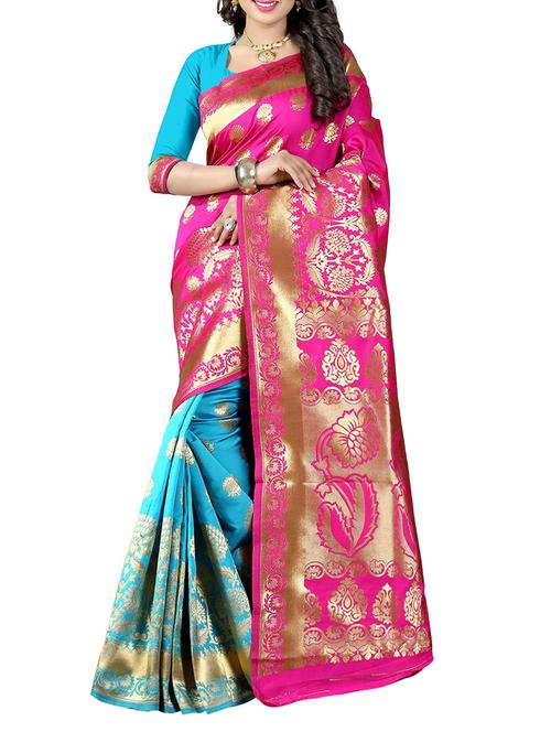 pink cotton silk banarasi saree with blouse - 14910620 - Very Small Image - 1