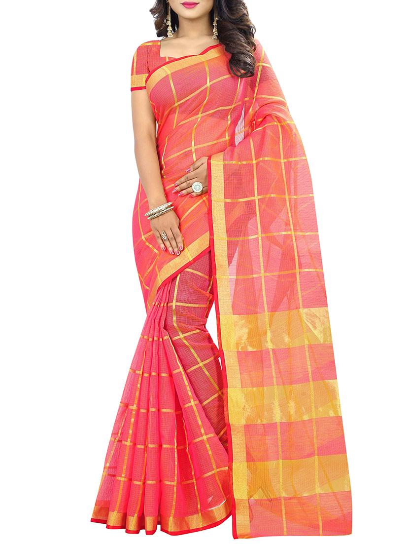 pink cotton silk woven saree with blouse - 14910631 - Zoom Image - 1