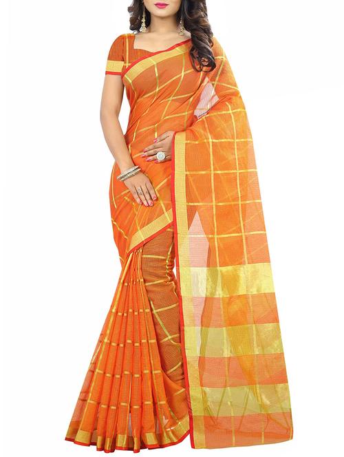 orange cotton silk woven saree with blouse - 14910633 - Standard Image - 1