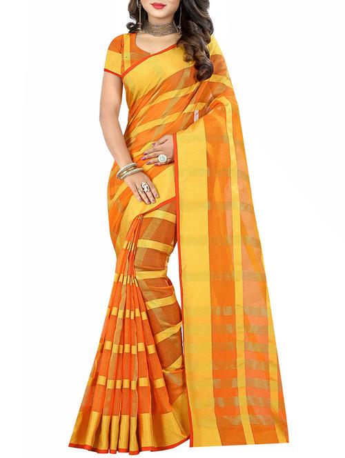 orange cotton silk woven saree with blouse - 14910635 - Standard Image - 1
