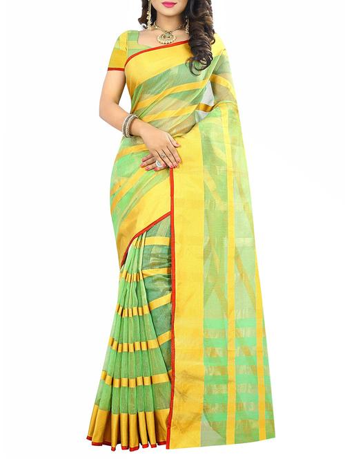 green cotton silk woven saree with blouse - 14910636 - Standard Image - 1