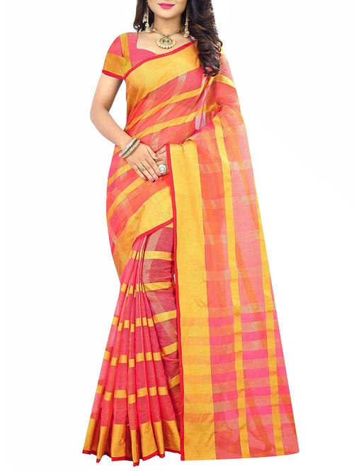 pink cotton silk woven saree with blouse - 14910637 - Very Small Image - 1