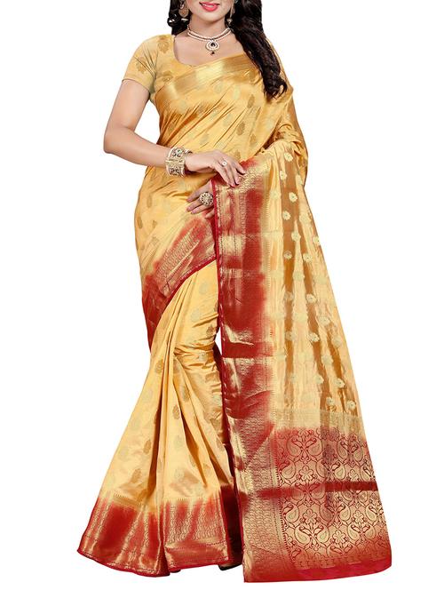 beige cotton silk banarasi saree with blouse - 14910647 - Very Small Image - 1