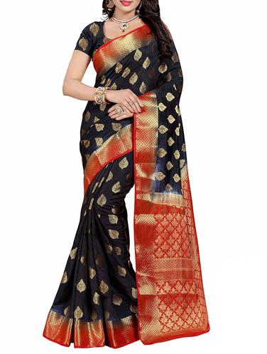 black cotton silk banarasi saree with blouse - 14910663 - Very Small Image - 1