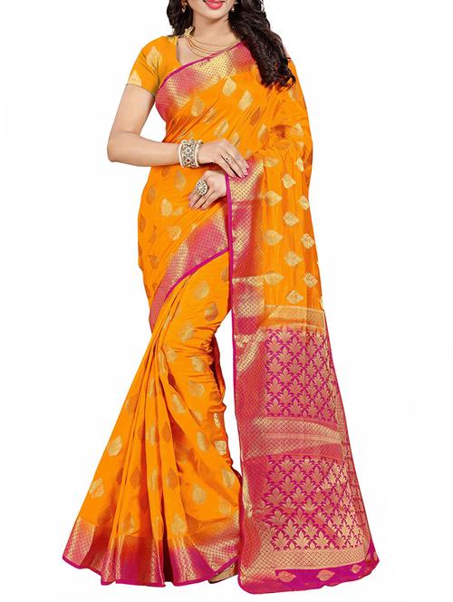 orange cotton silk banarasi saree with blouse - 14910666 - Very Small Image - 1