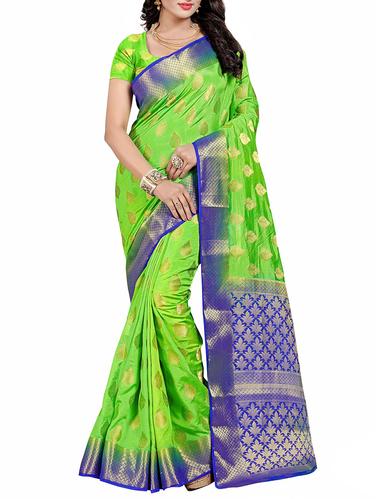 green cotton silk banarasi saree with blouse - 14910667 - Very Small Image - 1