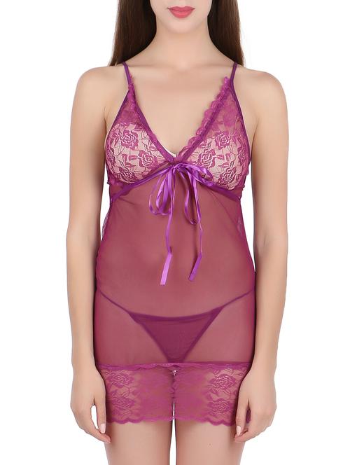 purple v neck babydoll - 14910915 - Very Small Image - 1