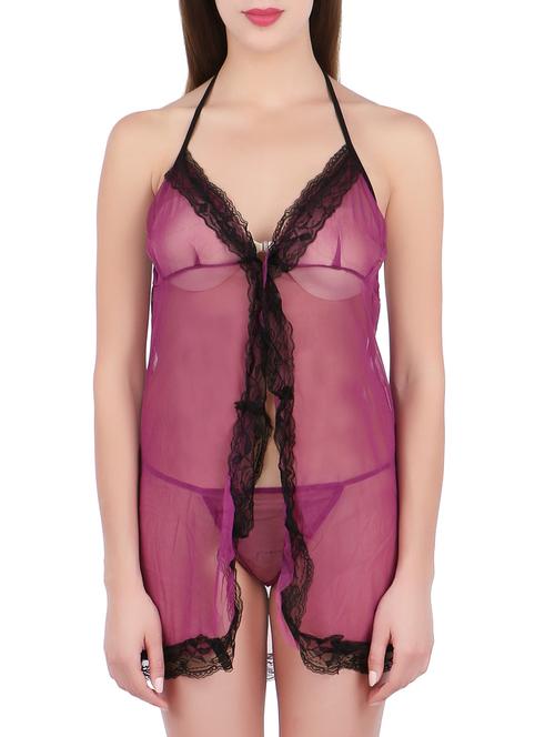 purple sheer halter neck babydoll - 14910917 - Very Small Image - 1