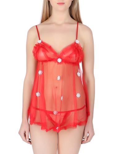 red solid sheer babydoll - 14910935 - Very Small Image - 1