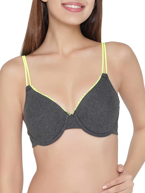grey cotton plunge bra - 14911256 - Standard Image - 1