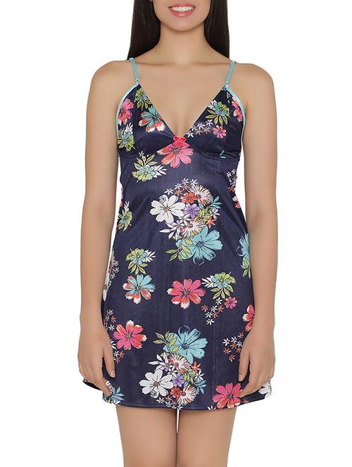 blue printed satin nighty - 14911373 - Very Small Image - 1