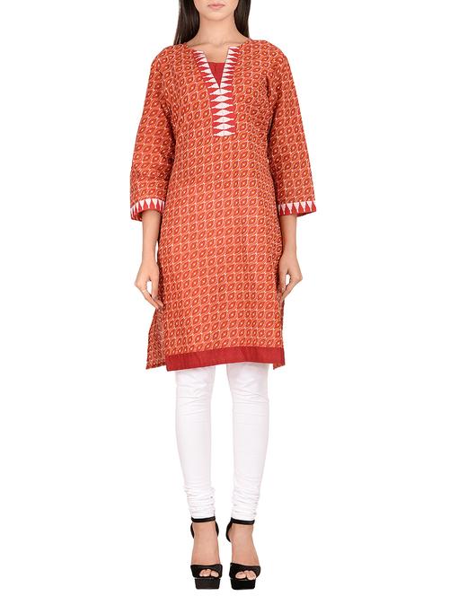 red cotton straight kurta - 14911376 - Very Small Image - 1