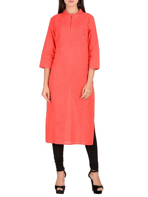 red cotton straight kurta - 14911384 - Very Small Image - 1
