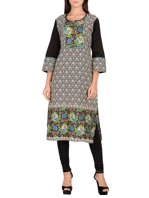 black cotton straight kurta - 14911389 - Very Small Image - 1