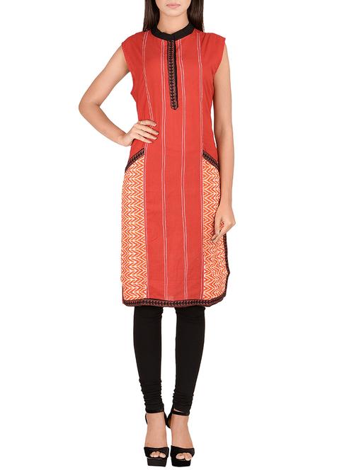 orange cotton straight kurta - 14911390 - Very Small Image - 1