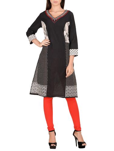 black cotton straight kurta - 14911398 - Very Small Image - 1