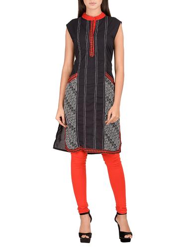 red cotton straight kurta - 14911401 - Very Small Image - 1
